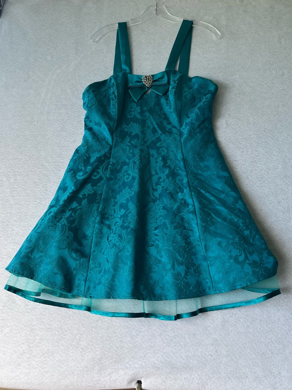 Steppin Out Women’s Teal Jacquard Party Dress with it Bow (XS-s)